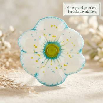 Zauberhafter Gartenstecker Glasblume weiß mit blauem Rand ca. 120 cm - Gartendekoration